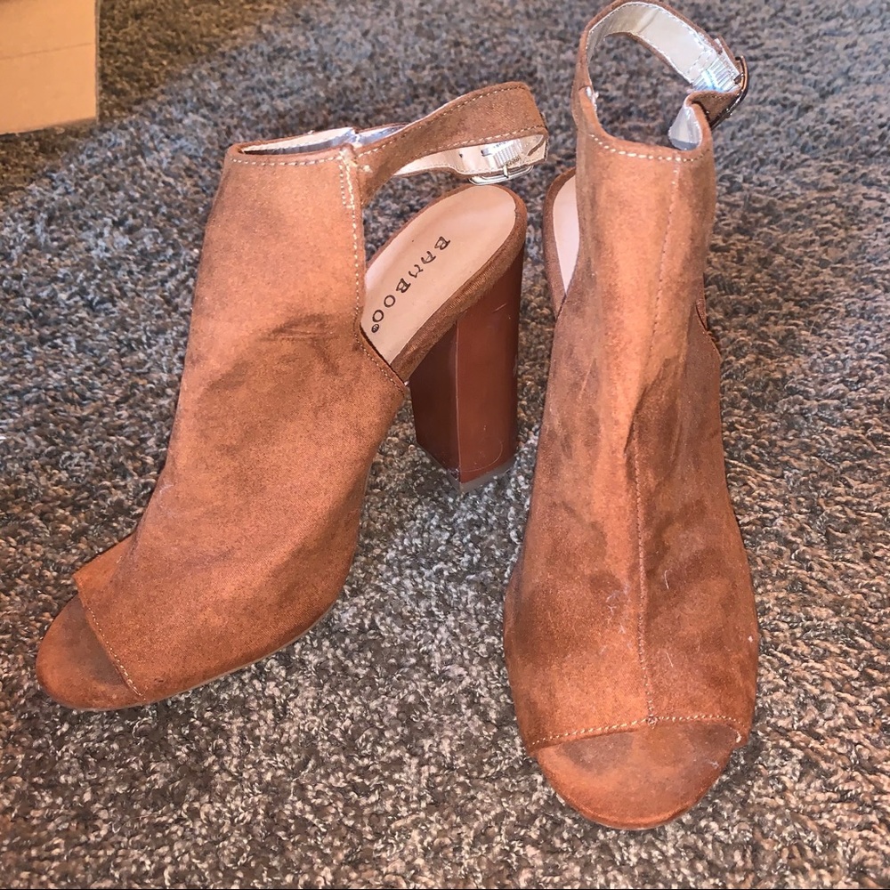 brown peep toe heels - size 7